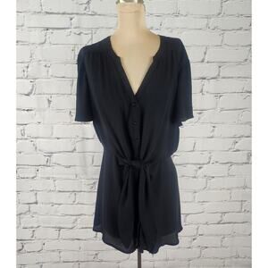 Torrid Blouse Womens 2X Georgette Peplum Tie Front Flutter Sleeve Black